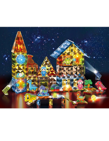 WOOPIE Klocki Magnetyczne Konstrukcyjne Świecące 3D Park Dinozaurów 124el.