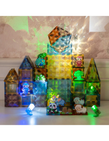 WOOPIE Klocki Magnetyczne Konstrukcyjne Świecące 3D Świat Zwierząt 124el.