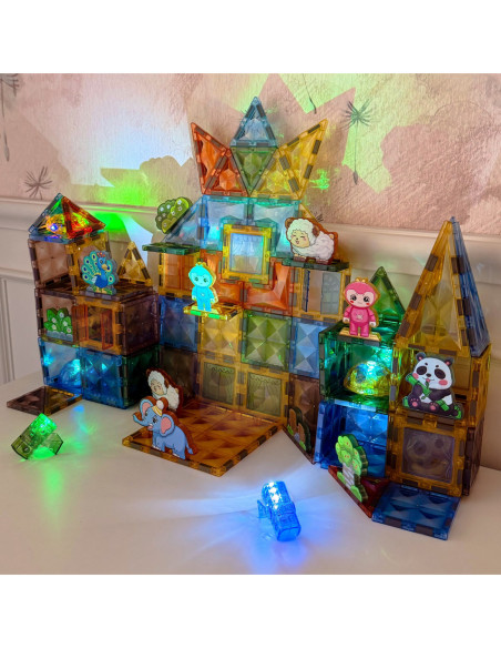 WOOPIE Klocki Magnetyczne Konstrukcyjne Świecące 3D Świat Zwierząt 124el.