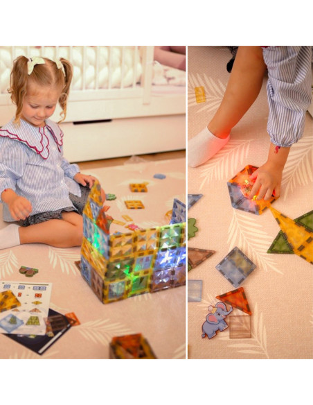 WOOPIE Klocki Magnetyczne Konstrukcyjne Świecące 3D Świat Zwierząt 124el.