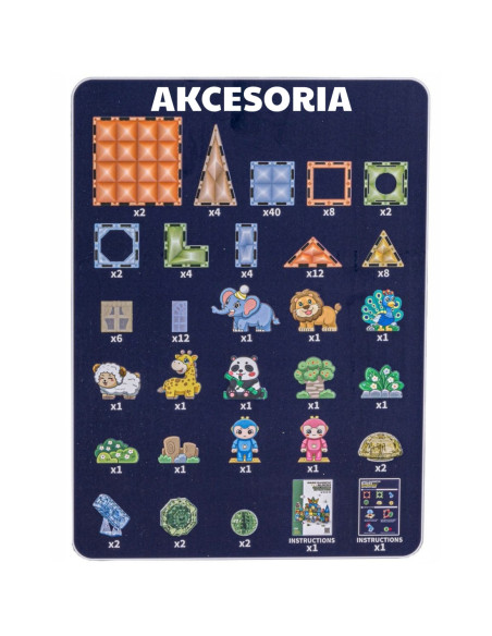 WOOPIE Klocki Magnetyczne Konstrukcyjne Świecące 3D Świat Zwierząt 124el.