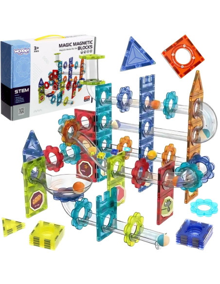 WOOPIE Klocki Magnetyczne Konstrukcyjne 3D Zestaw Edukacyjny Tor Kulkowy 113 el.