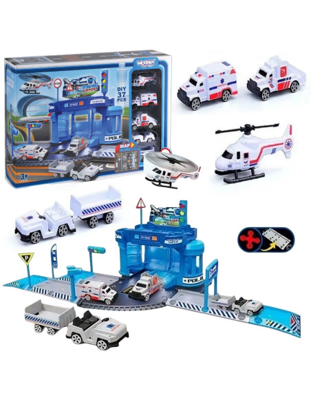 WOOPIE Zestaw Parking z Autami i Lądowiskiem dla Helikoptera 37el.