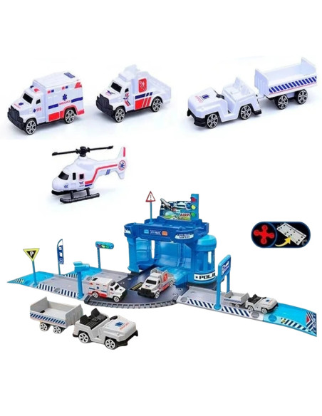 WOOPIE Zestaw Parking z Autami i Lądowiskiem dla Helikoptera 37el.