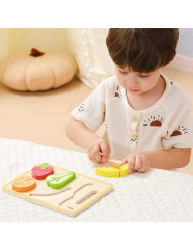 VIGA Drewniana Układanka Edukacyjna Montessori Owoce do Krojenia