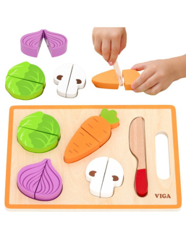 VIGA Drewniana Układanka Edukacyjna Montessori Warzywa do Krojenia