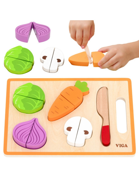 VIGA Drewniana Układanka Edukacyjna Montessori Warzywa do Krojenia