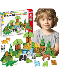 WOOPIE Klocki Magnetyczne Konstrukcyjne 3D Zestaw Edukacyjny Rzadkie Zwierzęta 45el.