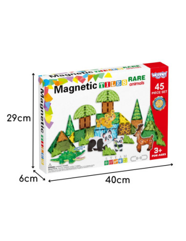 WOOPIE Klocki Magnetyczne Konstrukcyjne 3D Zestaw Edukacyjny Rzadkie Zwierzęta 45el.