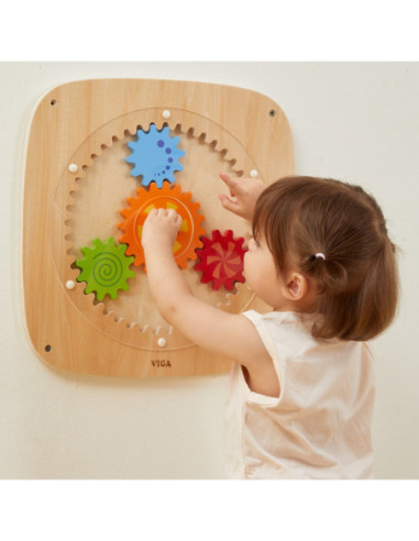 VIGA Drewniana Tablica z Kolorowymi Kołami Zębatymi