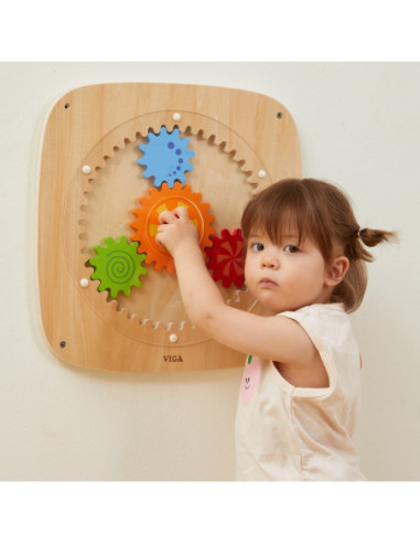 VIGA Drewniana Tablica z Kolorowymi Kołami Zębatymi