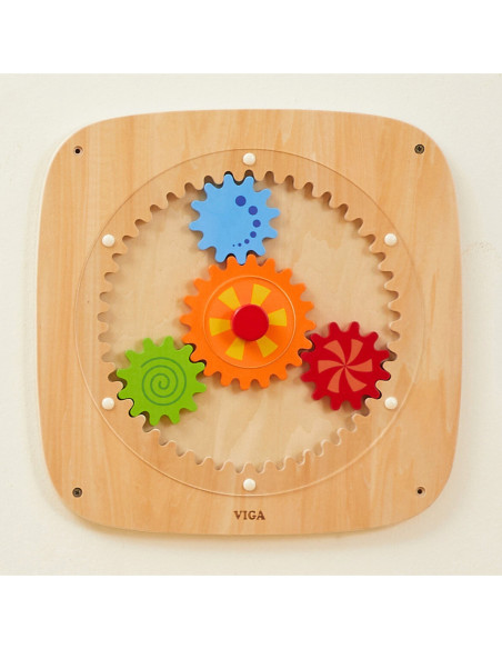 VIGA Drewniana Tablica z Kolorowymi Kołami Zębatymi