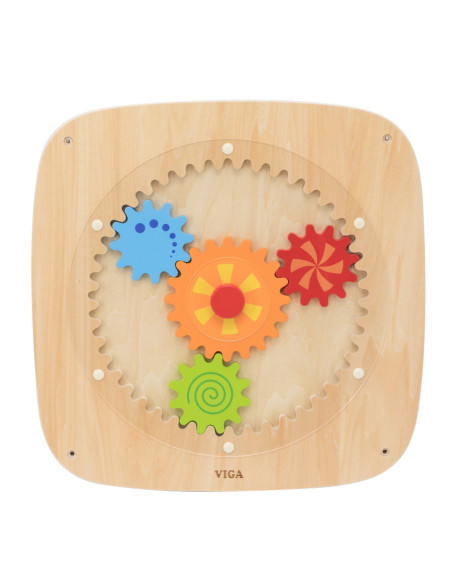 VIGA Drewniana Tablica z Kolorowymi Kołami Zębatymi