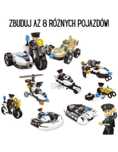 WOOPIE Klocki Konstrukcyjne Zbuduj Pojazdy Policyjne 8 Modeli STEAM – Zostań bohaterem miasta!