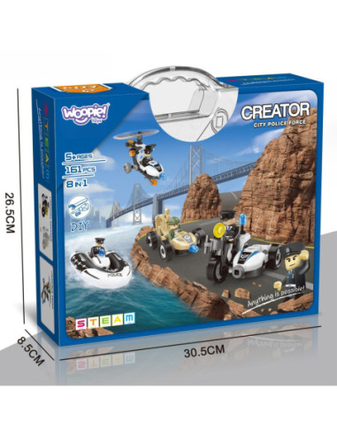 WOOPIE Klocki Konstrukcyjne Zbuduj Pojazdy Policyjne 8 Modeli STEAM – Zostań bohaterem miasta!