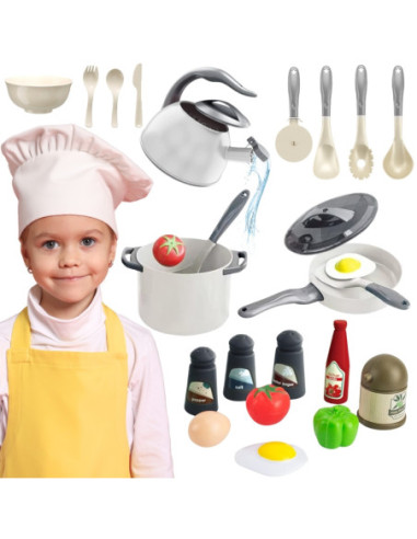 WOOPIE Zestaw Małego Kucharza Garnki Patelnia Czajnik Biały 32el.