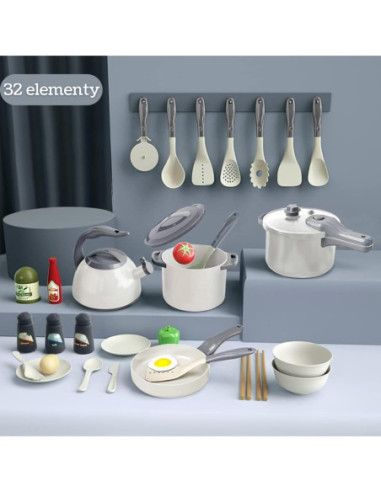 WOOPIE Zestaw Małego Kucharza Garnki Patelnia Czajnik Biały 32el.