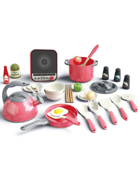 WOOPIE Zestaw Małego Kucharza Indukcja Garnki Patelnia Czajnik Różowy 30el.