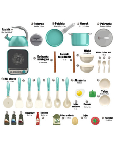 WOOPIE Zestaw Małego Kucharza Indukcja Garnki Patelnia Czajnik Zielony 30el.