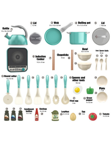 WOOPIE Zestaw Małego Kucharza Indukcja Garnki Patelnia Czajnik Zielony 30el.