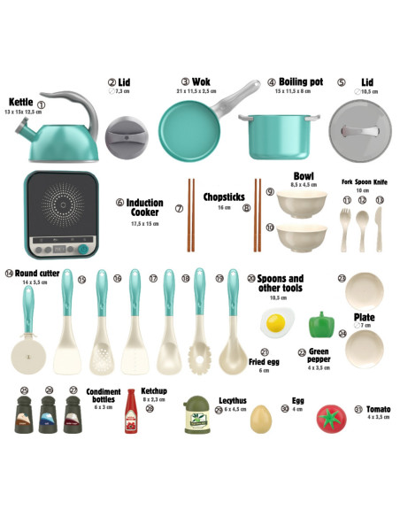 WOOPIE Zestaw Małego Kucharza Indukcja Garnki Patelnia Czajnik Zielony 30el.