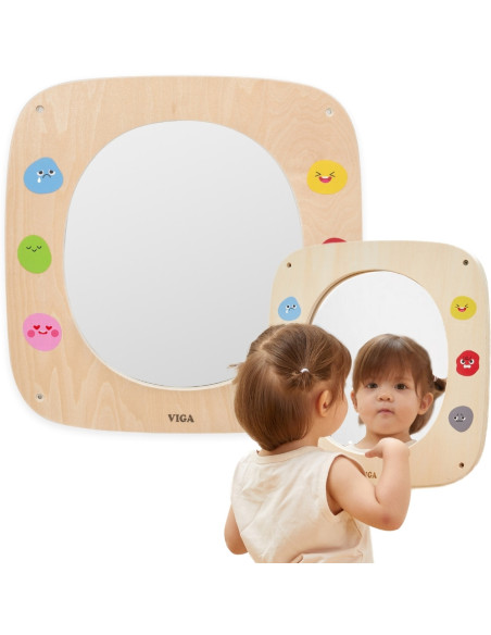 VIGA Drewniana Tablica z Lustrem i Emotkami Certyfikat FSC