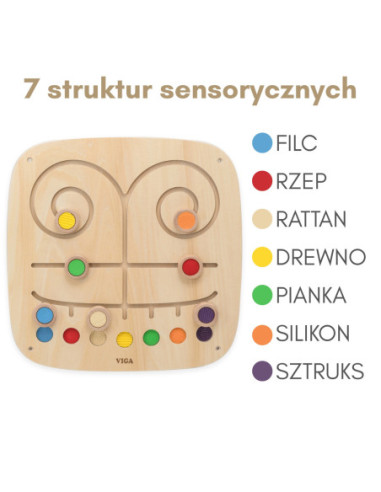 VIGA Drewniana Tablica Manipulacyjna Sensoryczna Labirynt Dotknij i Dopasuj