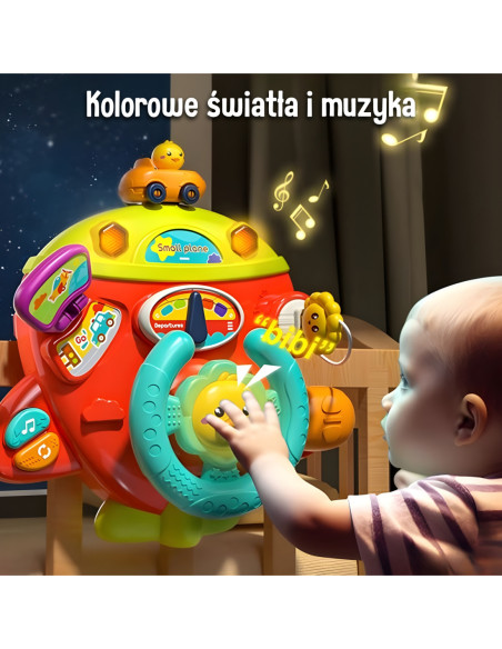 WOOPIE Interaktywna Kierownica Samolot Pojazd na Łózeczko Wózek Efekty 18m+
