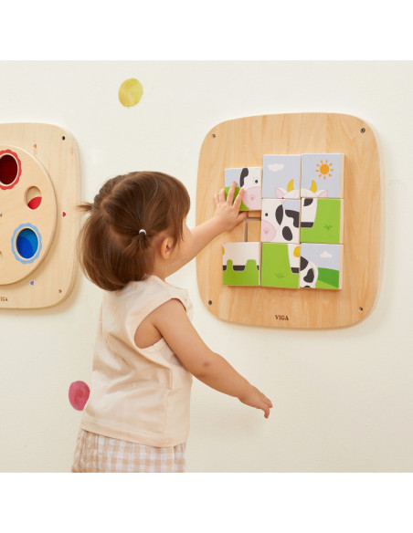 VIGA Drewniana Tablica Manipulacyjna Sensoryczna Układanka Obrazkowa