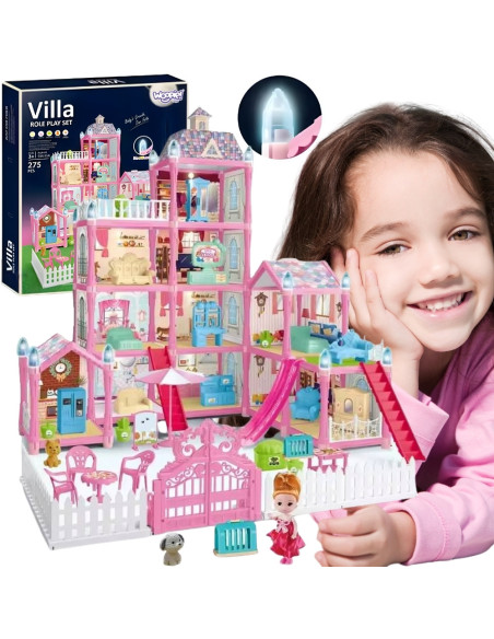 WOOPIE Domek dla Lalek Villa z Akcesoriami i Lalką Podświetlany 275el.
