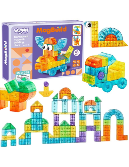 WOOPIE Przezroczyste Magnetyczne Klocki Konstrukcyjne 43 el.