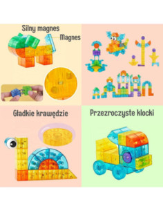 WOOPIE Przezroczyste Magnetyczne Klocki Konstrukcyjne 43 el. 2