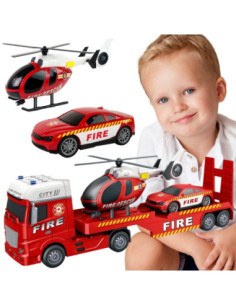 WOOPIE Zestaw Pojazdów Laweta Strażacka Helikopter Samochód Dźwięk Światła