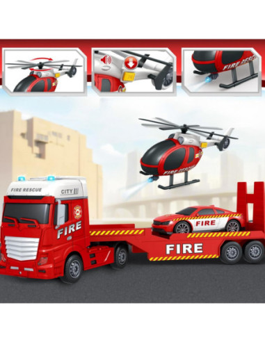 WOOPIE Zestaw Pojazdów Laweta Strażacka Helikopter Samochód Dźwięk Światła