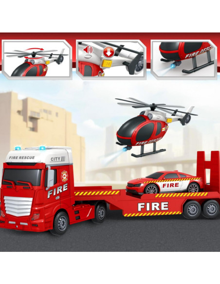 WOOPIE Zestaw Pojazdów Laweta Strażacka Helikopter Samochód Dźwięk Światła
