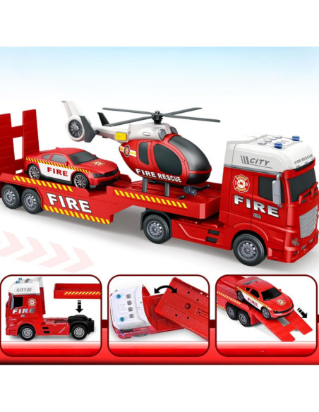 WOOPIE Zestaw Pojazdów Laweta Strażacka Helikopter Samochód Dźwięk Światła