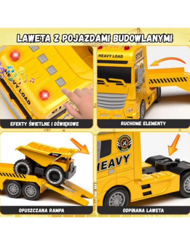 WOOPIE Samochód Laweta z Pojazdami Budowlanymi