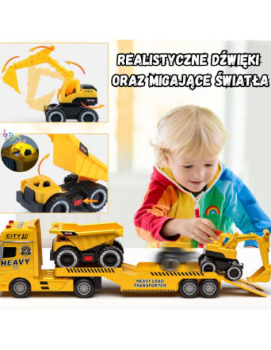 WOOPIE Samochód Laweta z Pojazdami Budowlanymi