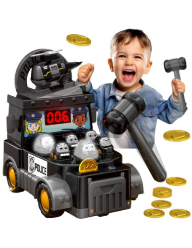 WOOPIE Gra Zręcznościowa Uderz Młotkiem Wbijak Wóz Policyjny z Akcesoriami