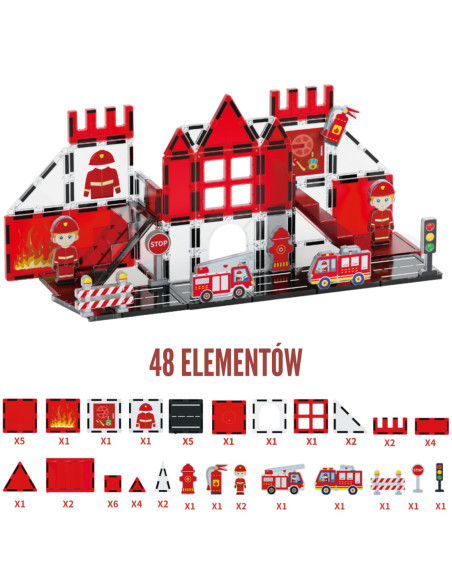 WOOPIE Klocki Magnetyczne 3D Zestaw Straż Pożarna 48el.