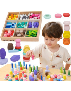 VIGA Wooden Educational Blocks Montesori Puzzle 141 pcs.