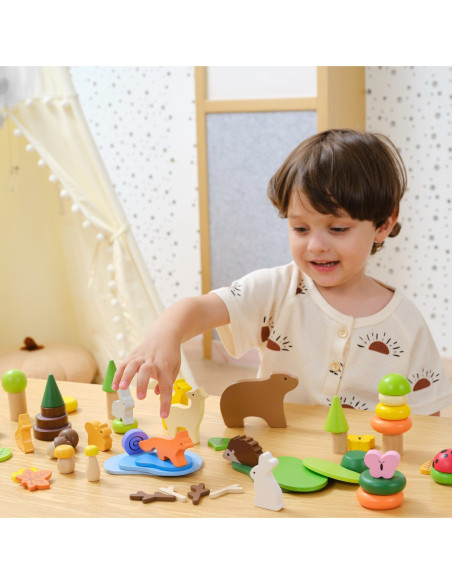 VIGA Drewniane Klocki Kolorowe Leśne Opowieści Pudełko 58el.