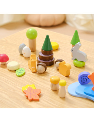 VIGA Drewniane Klocki Kolorowe Leśne Opowieści Pudełko 58el.