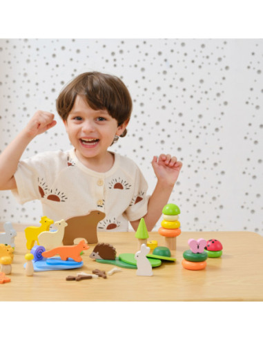 VIGA Drewniane Klocki Kolorowe Leśne Opowieści Pudełko 58el.