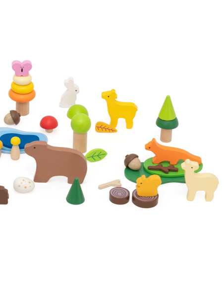 VIGA Drewniane Klocki Kolorowe Leśne Opowieści Pudełko 58el.