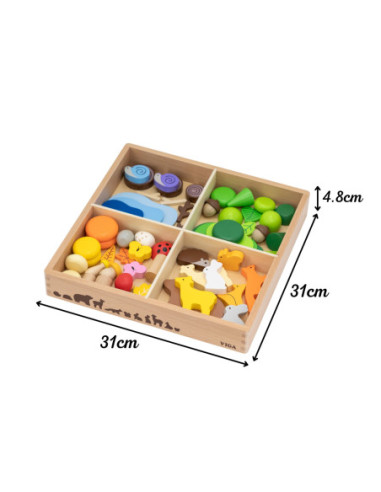 VIGA Drewniane Klocki Kolorowe Leśne Opowieści Pudełko 58el.