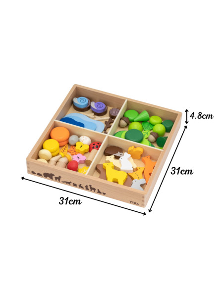 VIGA Drewniane Klocki Kolorowe Leśne Opowieści Pudełko 58el.