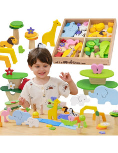 VIGA Wooden Blocks Colorful Tropical Stories Box 55 pcs.