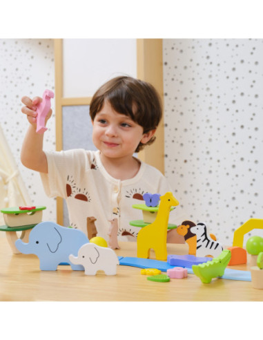 VIGA Drewniane Klocki Kolorowe Opowieści Tropikalne Pudełko 55el.