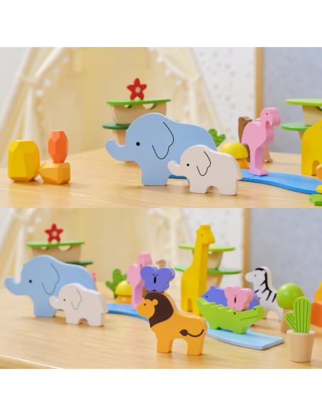 VIGA Drewniane Klocki Kolorowe Opowieści Tropikalne Pudełko 55el.